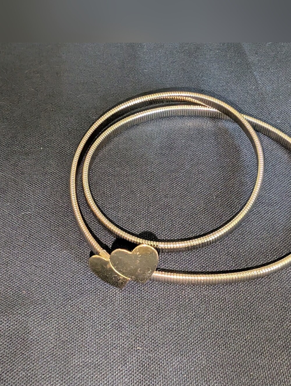 Vintage 70's Silvertone Snake Belt With Gold tone Heart Clasp